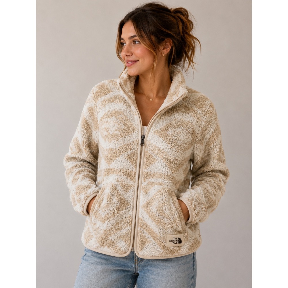 The‎ North Face Girls Osito Full Zip Fleece Jacket Tan Geometric Size L 14/16